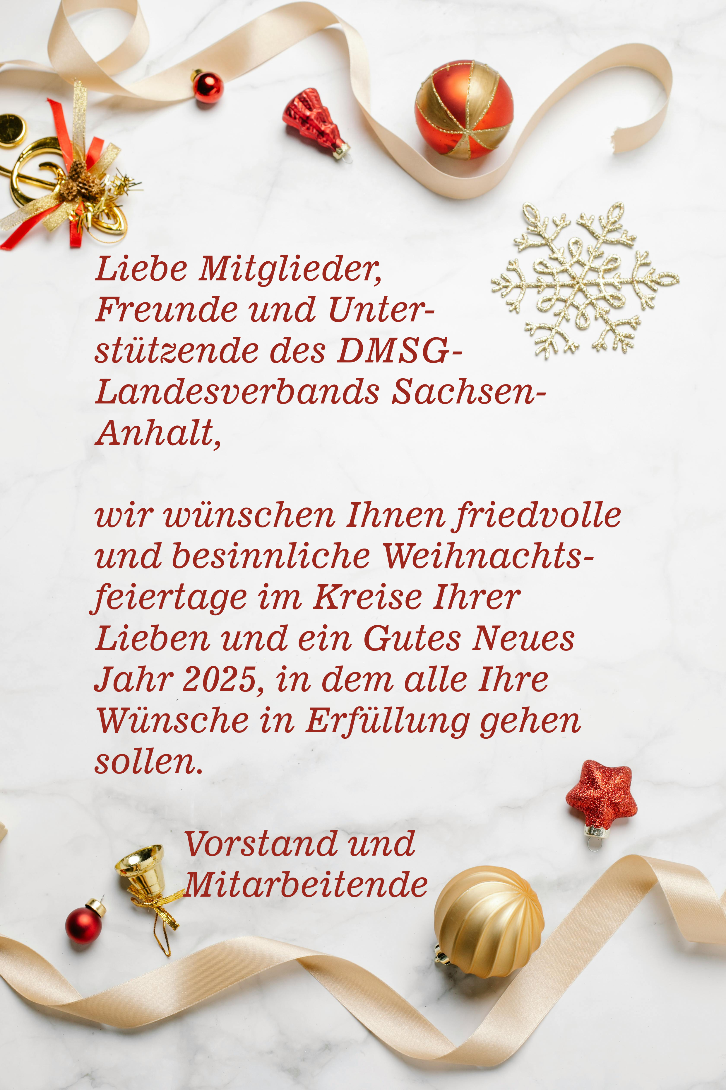 Weihnachts- und Neujahrsgruß 2024|DMSG, Landesverband Sachsen-Anhalt e.V., Vorstand