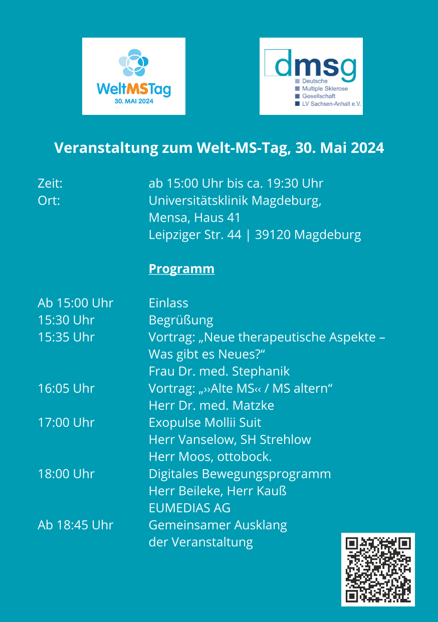 Programm der Veranstaltung in der Mensa der Uni Magdeburg|Bild: DMSG, Landesverband Sachsen-Anhalt e.V.