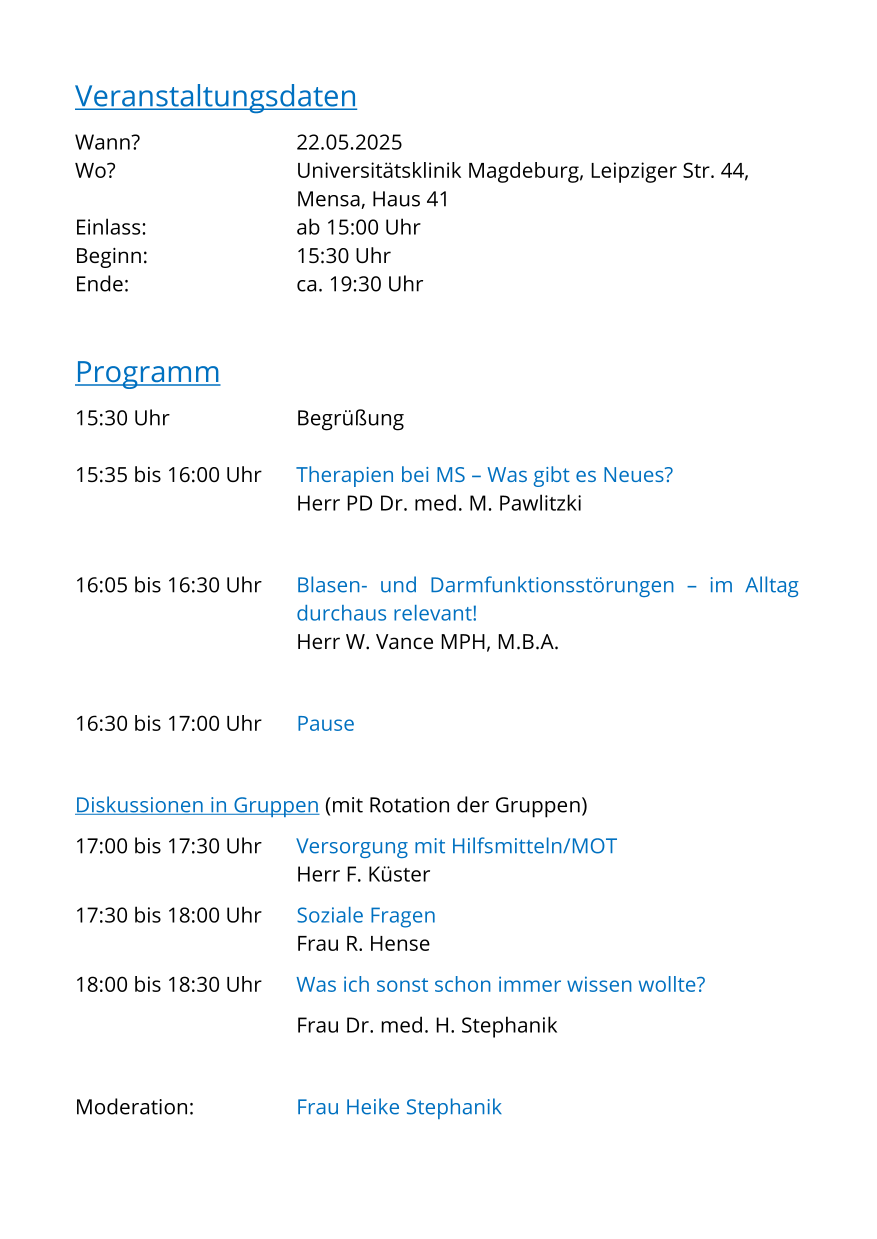 Verantsaltungsprogramm Uni Magdeburg - Seite 2|DMSG LV Sachsen-Anhalt e.V.